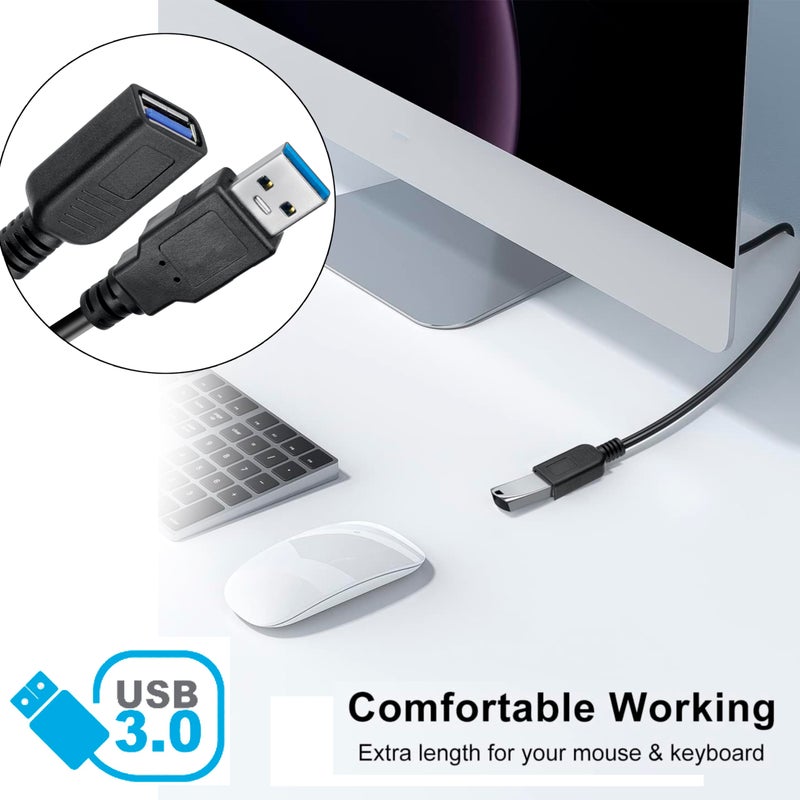 SaiTech IT 2 Pack Short Length 1 Feet USB 3.0 Extension Cable, USB 3.0 A Male to Female Extender Cable - Image 4